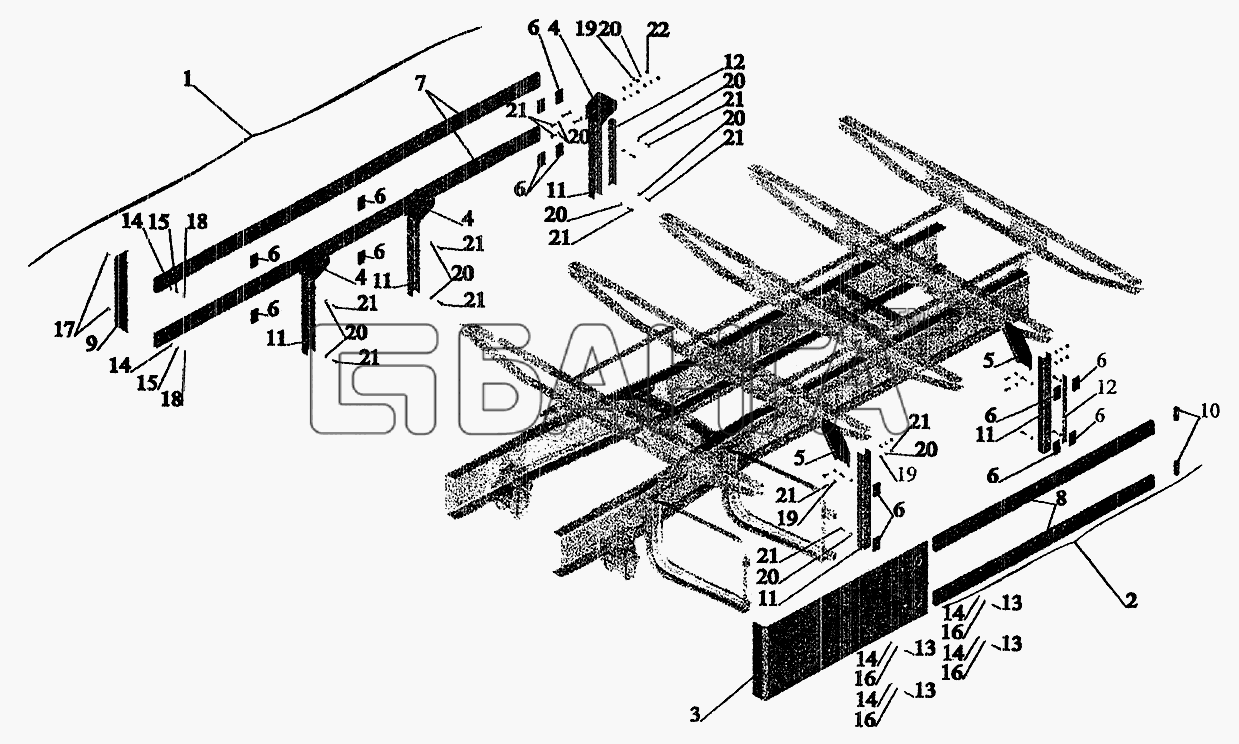 МАЗ МАЗ-6303 (2005) Схема Установка бокового ограждения 630305-2800040